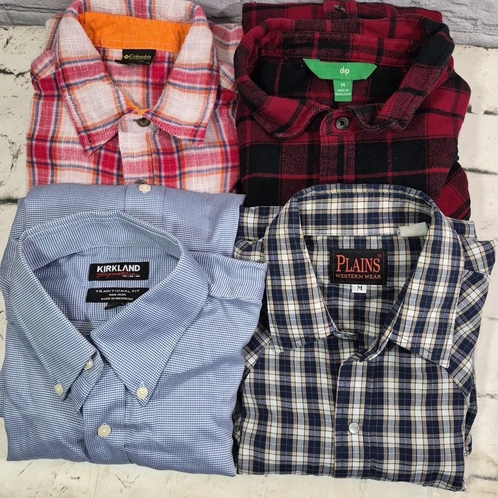 Long Sleeve Button Front Shirts Mens Lot Of 4 Size M Plaid Flannel Work‎ Casual